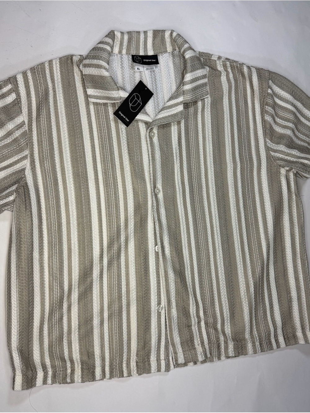 Original Use Lightweight Striped Button-Up Shirt in Beige and White